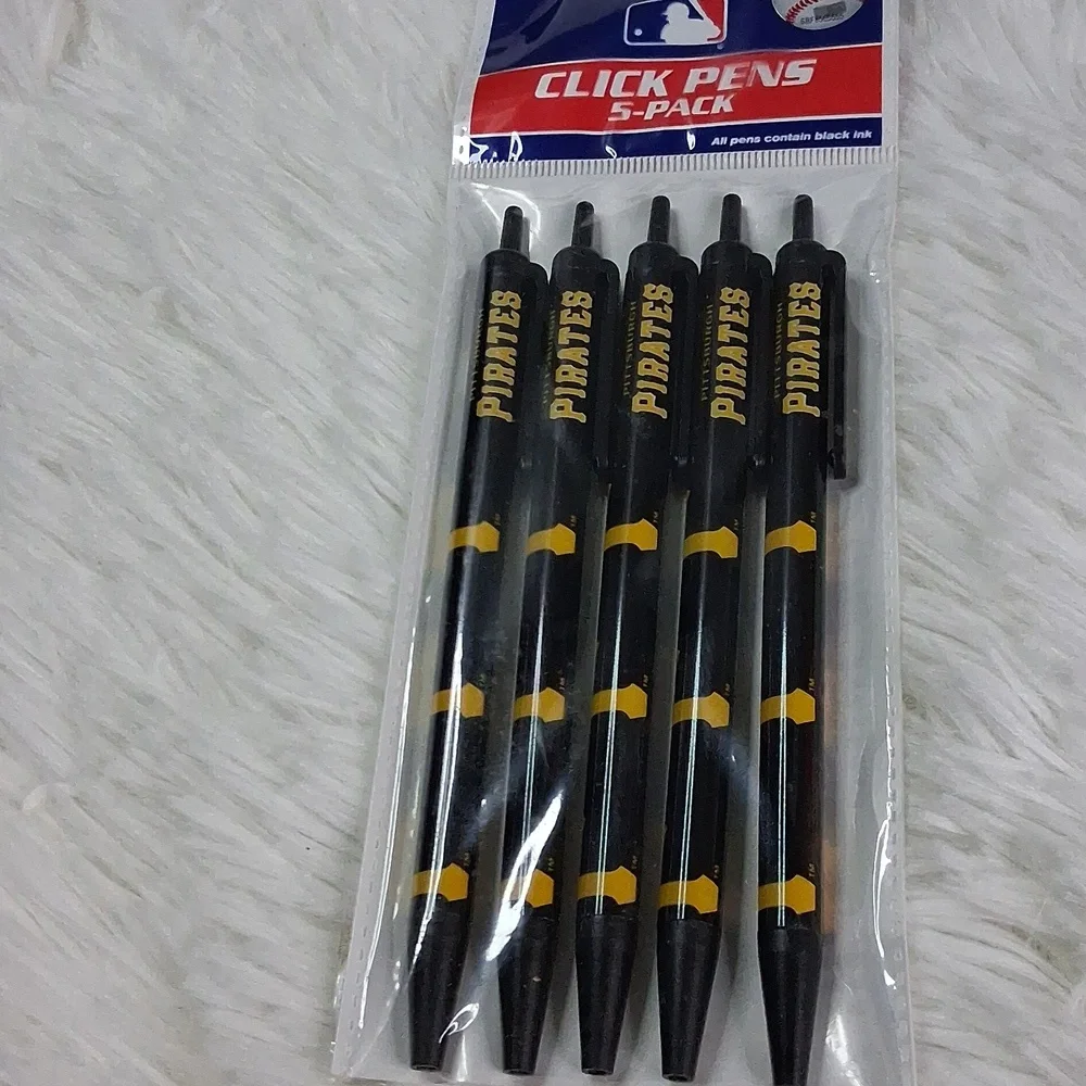 Pittsburgh Pirates 5 Pack BLACK INK Click Pens NEW